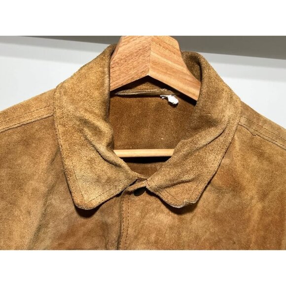 Men's Suede Leather Trucker Western Ranch Workwear Jacket S-M Tribal Design - Picture 5 of 9